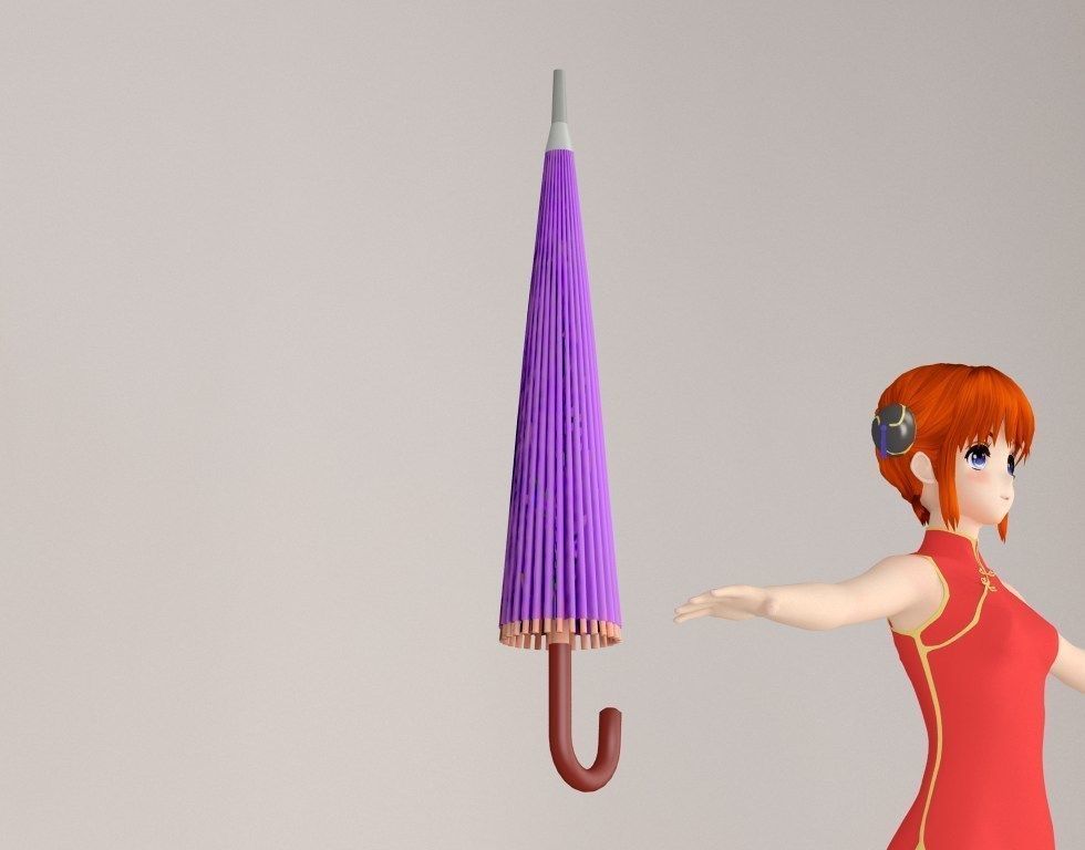 T pose nonriged model of Kagura anime girl  3D model_8