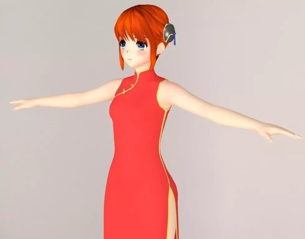 T pose nonriged model of Kagura anime girl  3D model_0