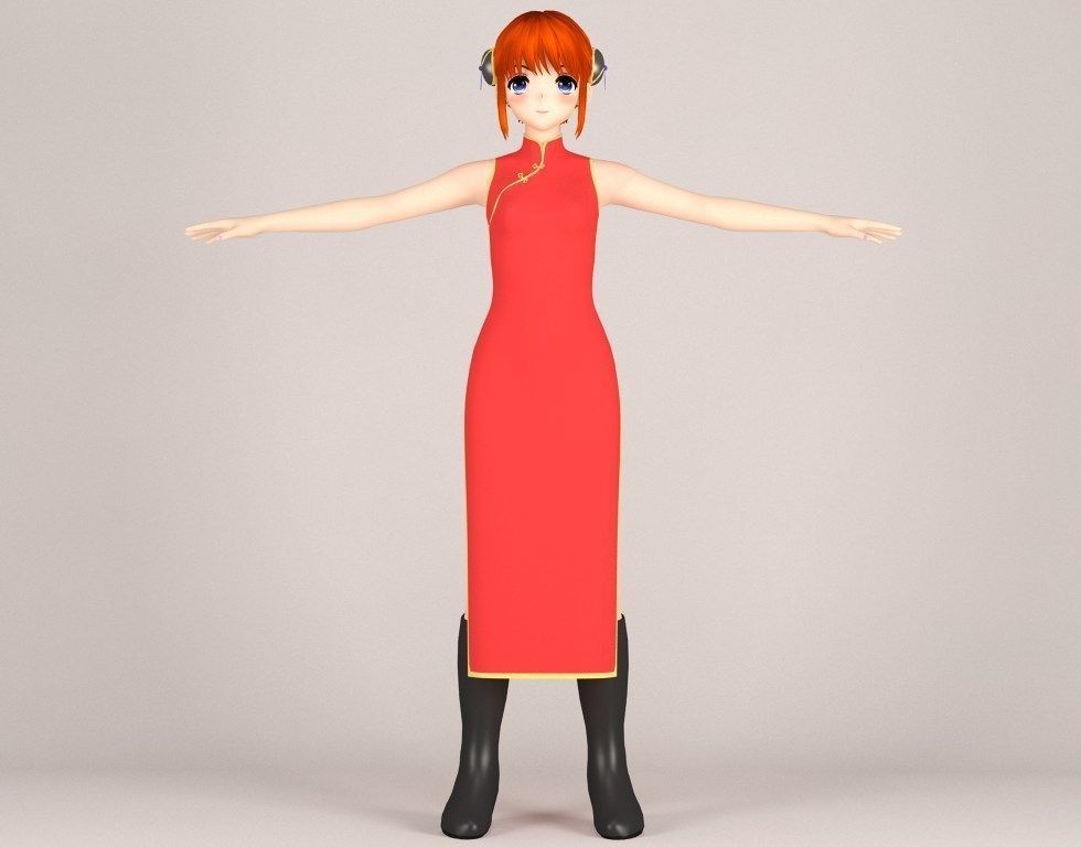 T pose rigged model of Kagura anime girl 3D model_5
