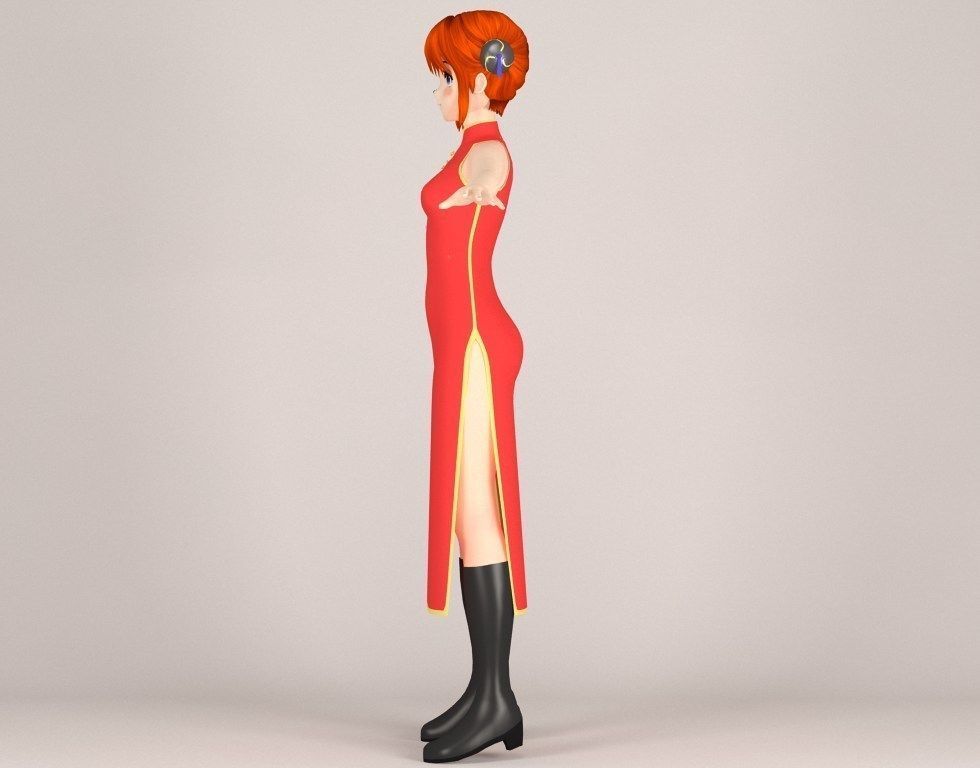 T pose rigged model of Kagura anime girl 3D model_7