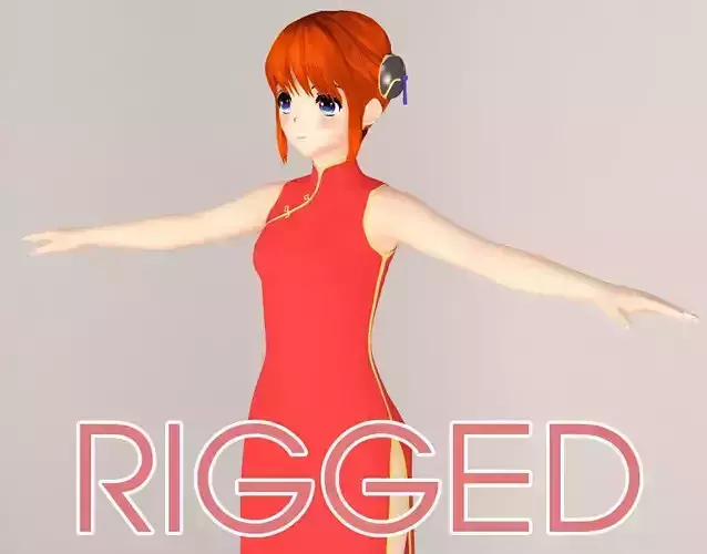 T pose rigged model of Kagura anime girl 3D model