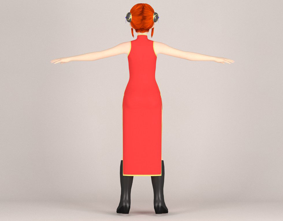 T pose rigged model of Kagura anime girl 3D model_8