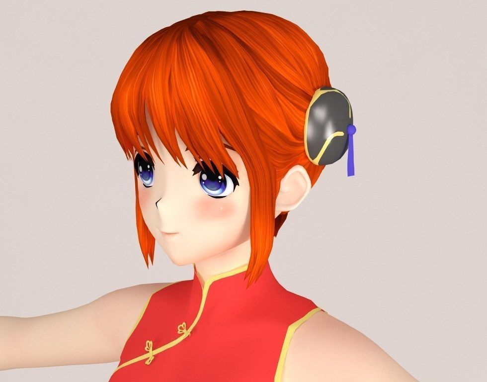 T pose rigged model of Kagura anime girl 3D model_3