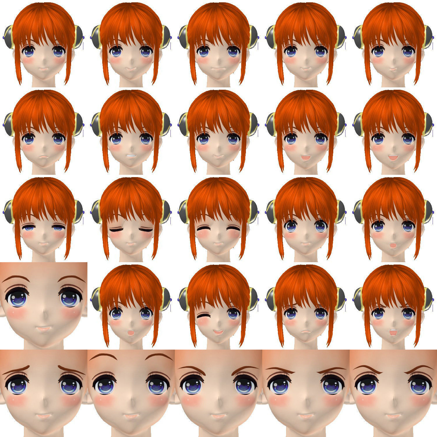 T pose rigged model of Kagura anime girl 3D model_4