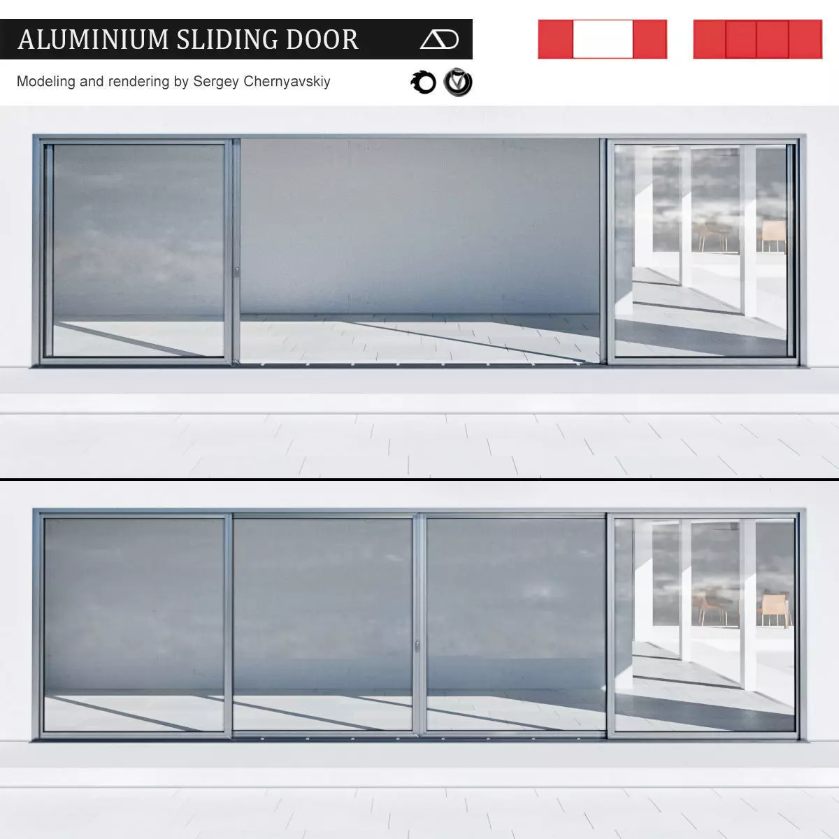 Aluminium sliding door 3D model_0