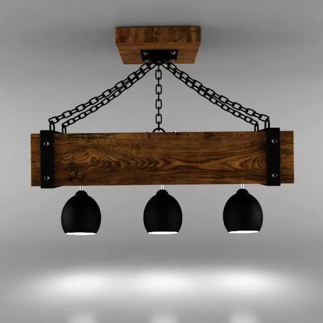 LIGHT three lights hanging from wooden beam Free 3D model