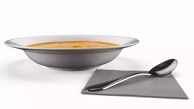 Pumpkin Soup with Sour Cream and Spoon 3D model 6