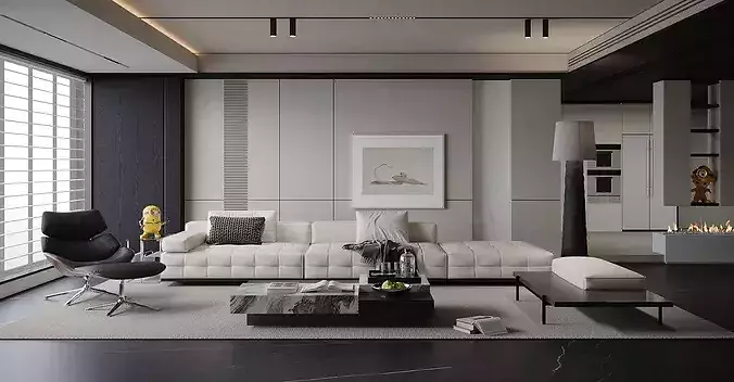 Italian style light luxury living room 3D model