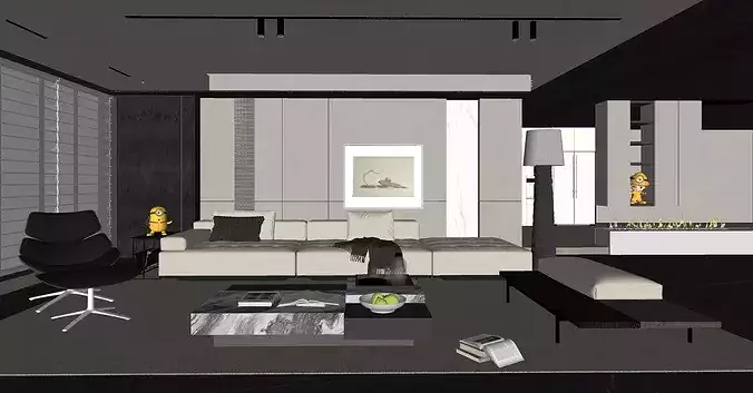 Italian style light luxury living room 3D model 5