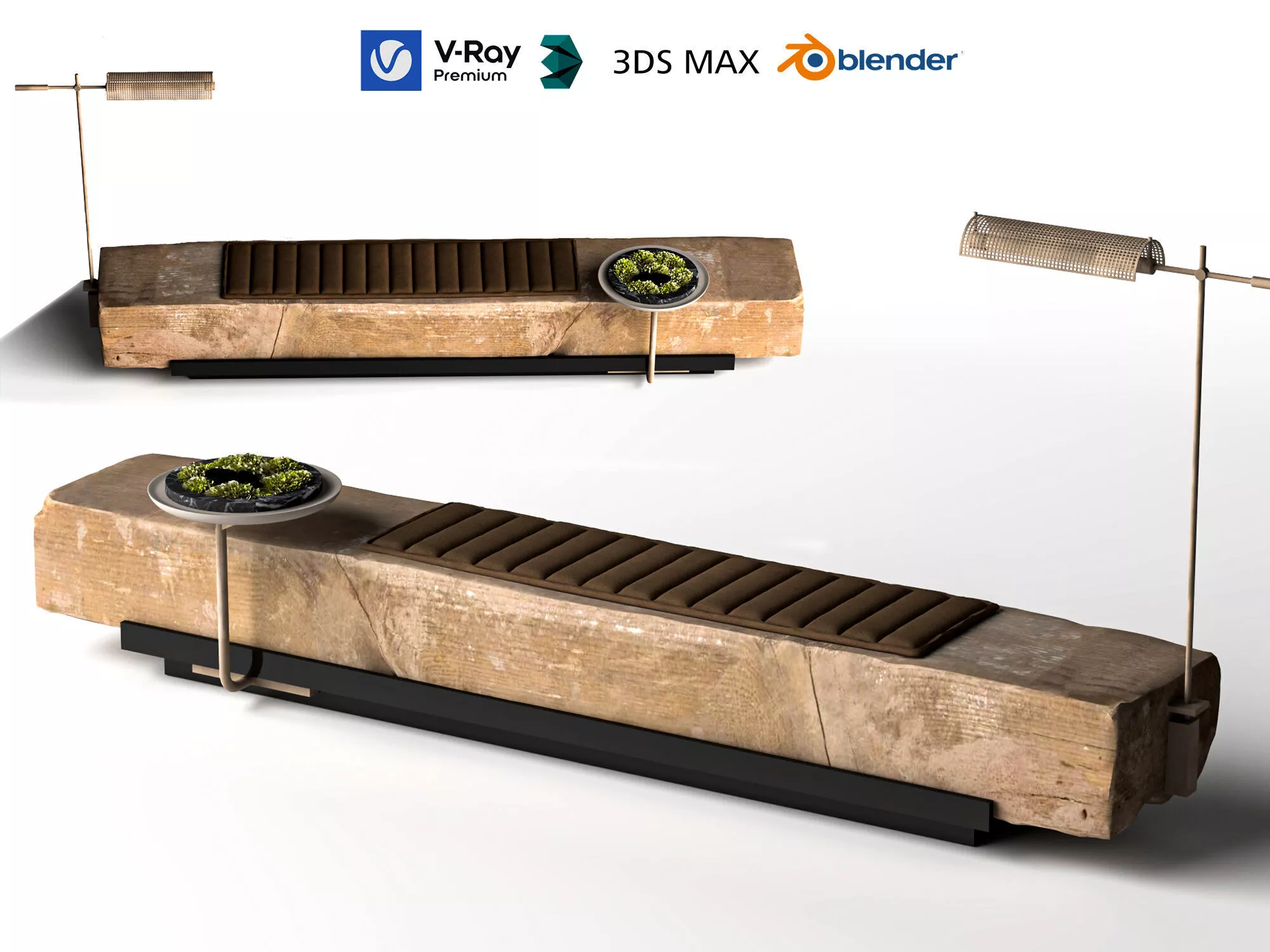 Natural stone bench decor asset pack 3D model