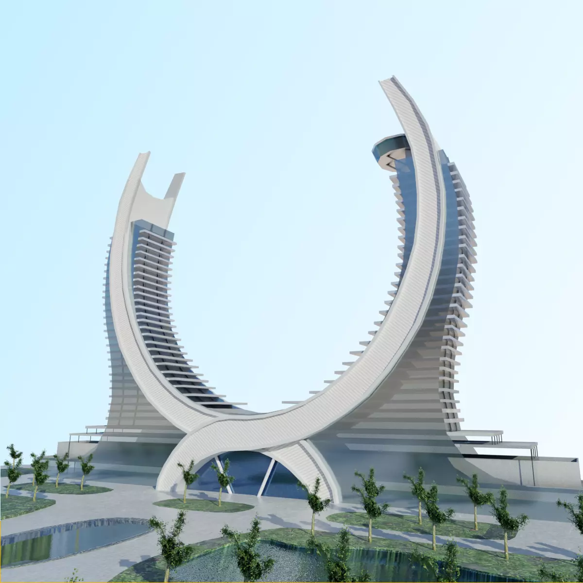 Katara Raffles Doha Skyscraper Tower Qatar Low Poly Low-poly 3D model