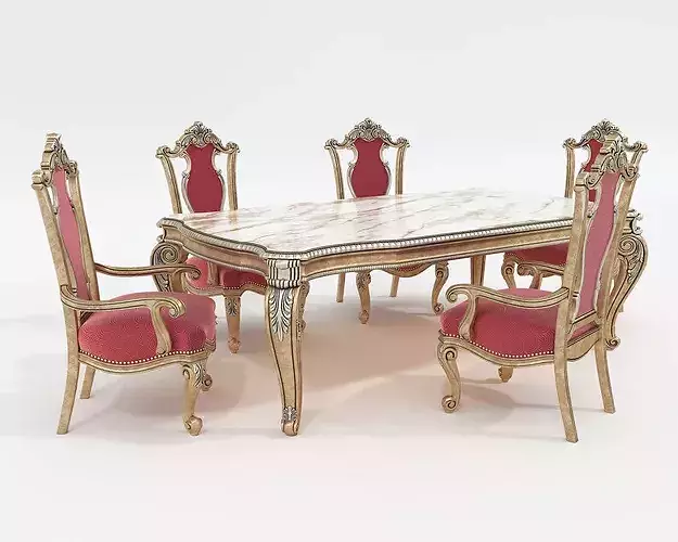 Classic Victorian Dining Table and Chairs 3D model
