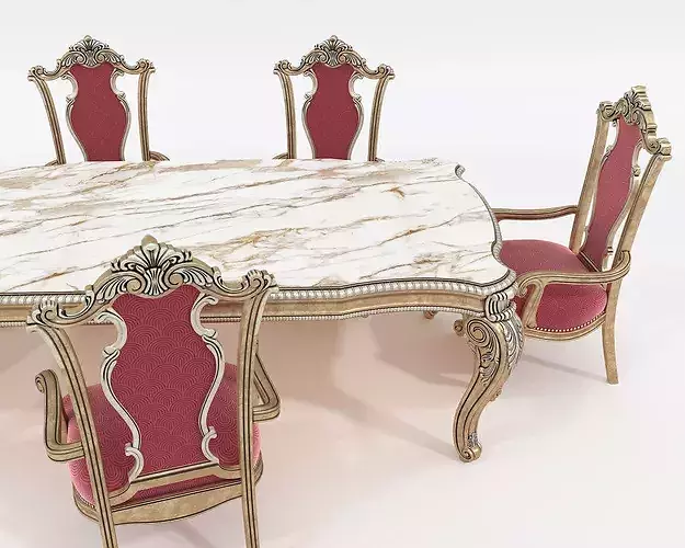 Classic Victorian Dining Table and Chairs 3D model 6