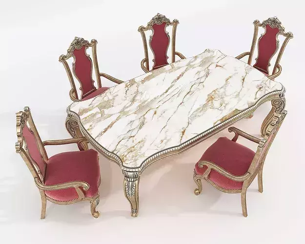 Classic Victorian Dining Table and Chairs 3D model 2