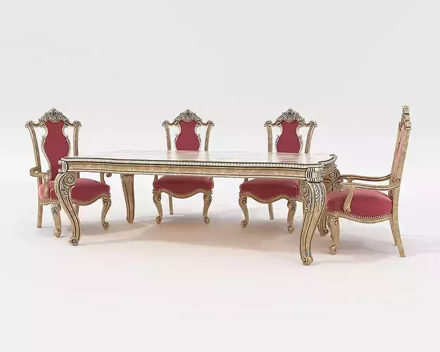 Classic Victorian Dining Table and Chairs 3D model 5