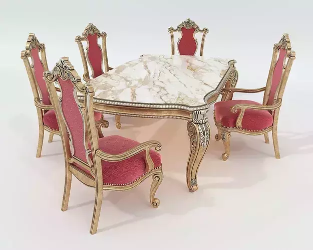 Classic Victorian Dining Table and Chairs 3D model 7