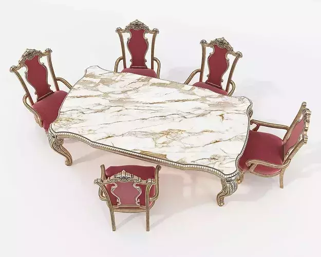 Classic Victorian Dining Table and Chairs 3D model 3
