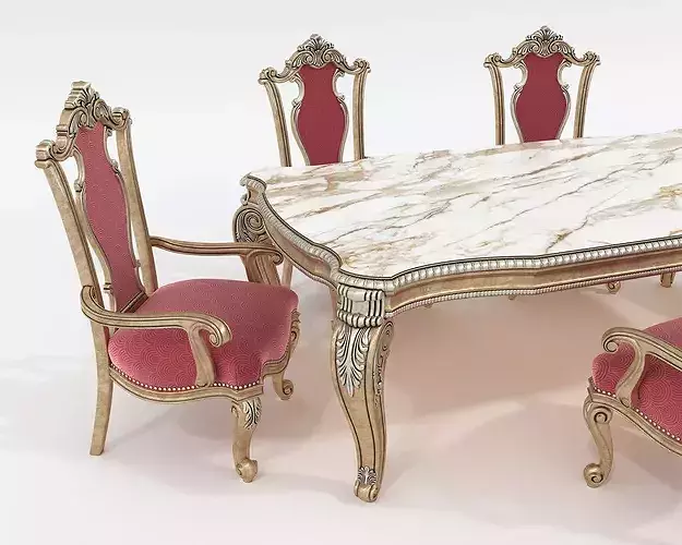 Classic Victorian Dining Table and Chairs 3D model 4
