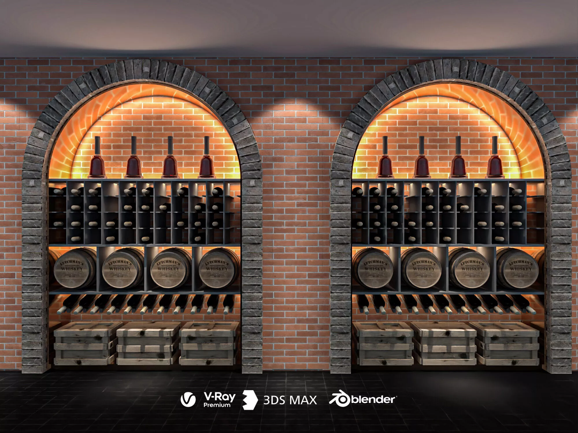 Luxury Whiskey Cellar Wine Room Low-poly 3D model