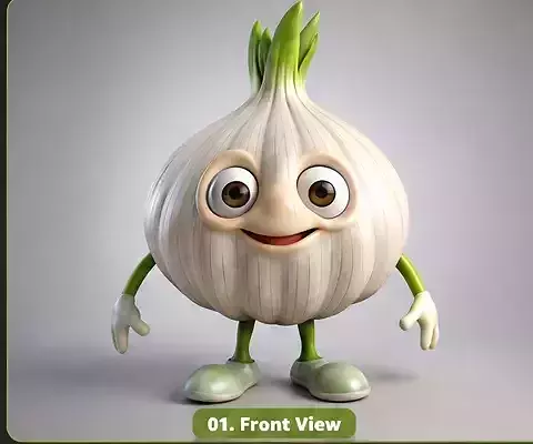 Cute Anime Garlic Mascot Cartoon Rigged GameReady 3D model 3