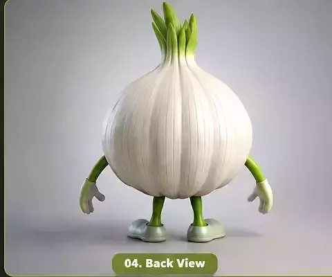 Cute Anime Garlic Mascot Cartoon Rigged GameReady 3D model 6