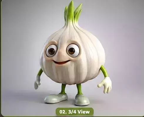 Cute Anime Garlic Mascot Cartoon Rigged GameReady 3D model 4