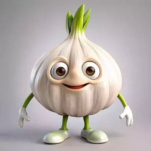 Cute Anime Garlic Mascot Cartoon Rigged GameReady 3D model 2