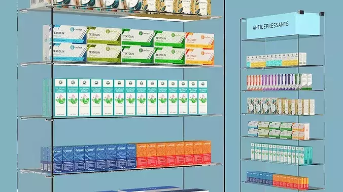 Antidepressants Pharmacy Shelf 3D model 4