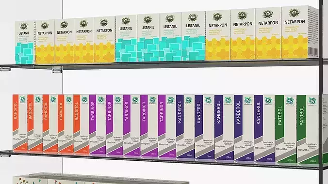 Antidepressants Pharmacy Shelf 3D model 6