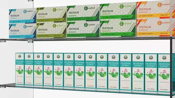 Antidepressants Pharmacy Shelf 3D model 7