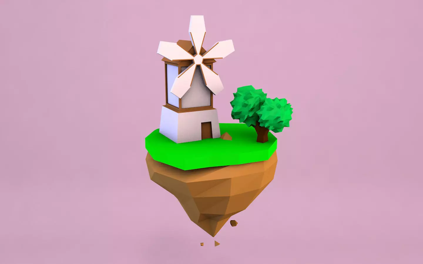 Cartoon Mill On Island Low Poly 3D Model Free low-poly 3D model