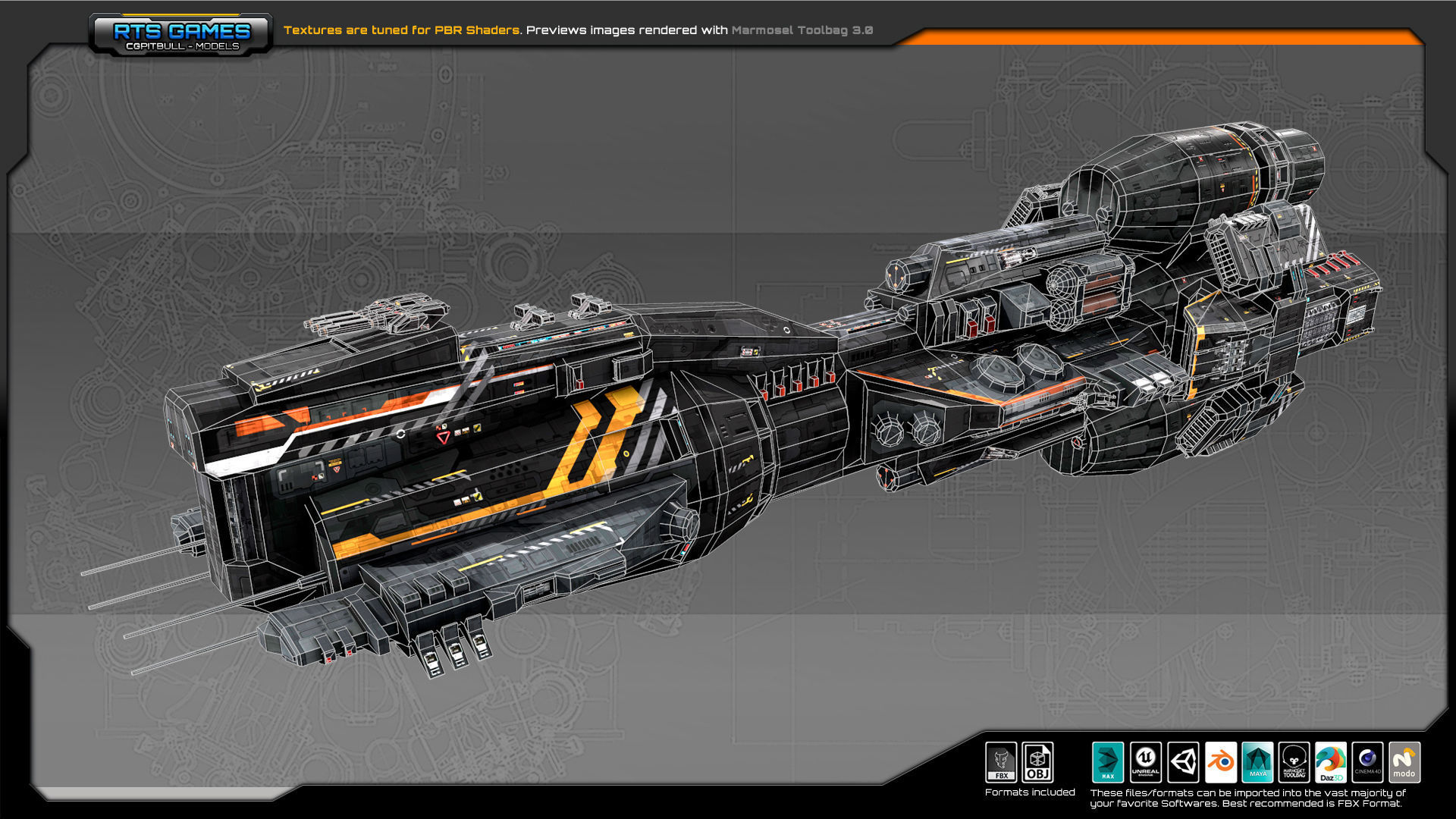 Federation Dreadnought 2D Low-poly 3D model_9