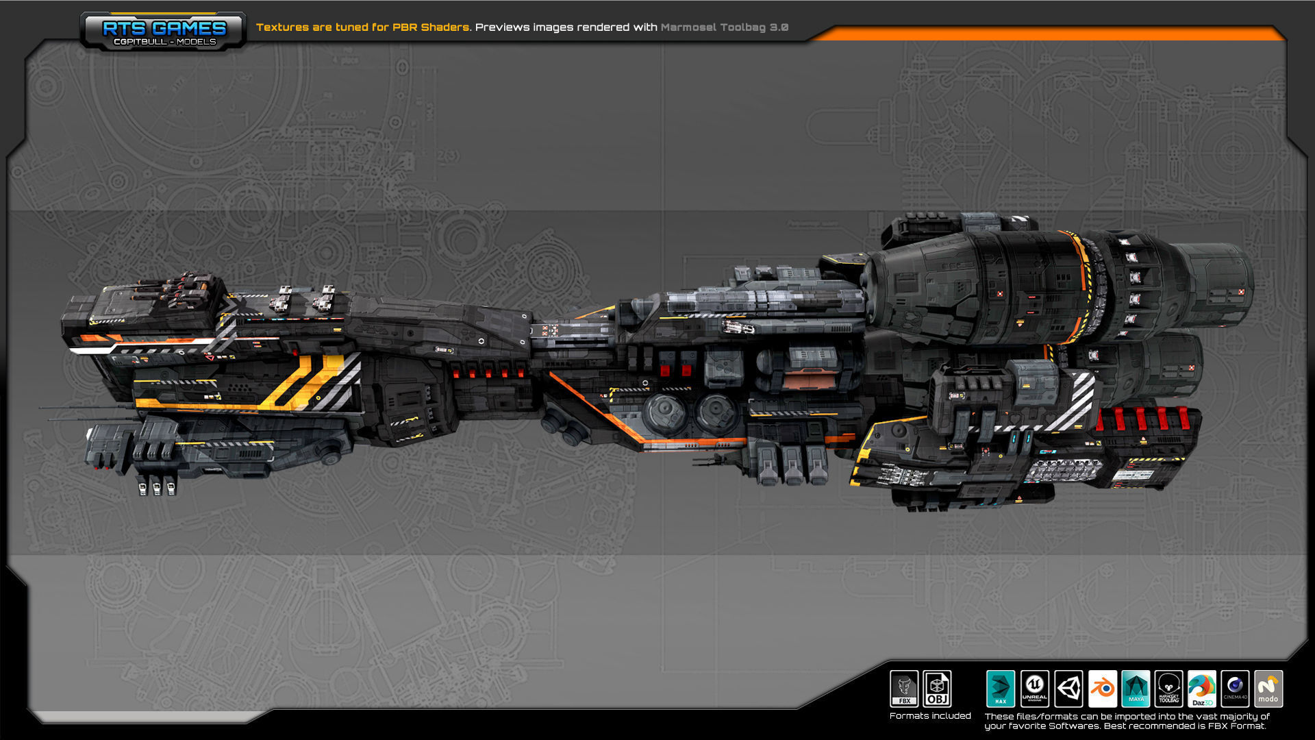 Federation Dreadnought 2D Low-poly 3D model_5