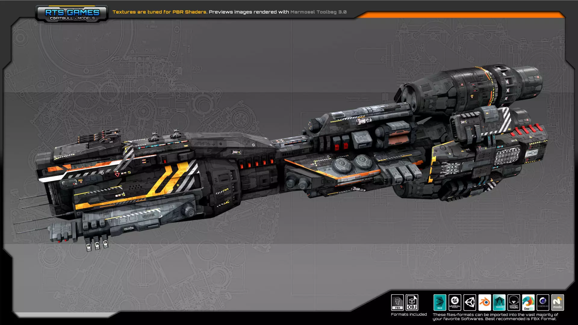 Federation Dreadnought 2D Low-poly 3D model_0