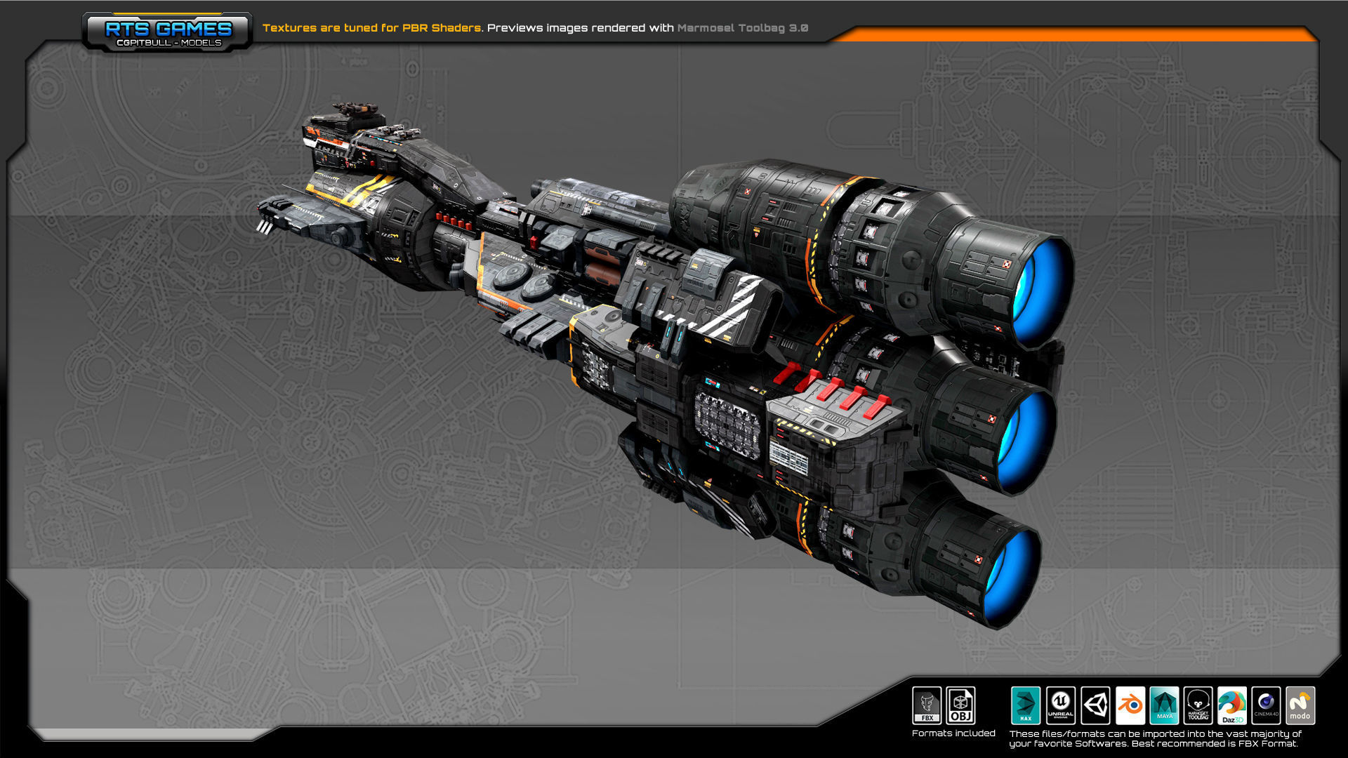 Federation Dreadnought 2D Low-poly 3D model_6