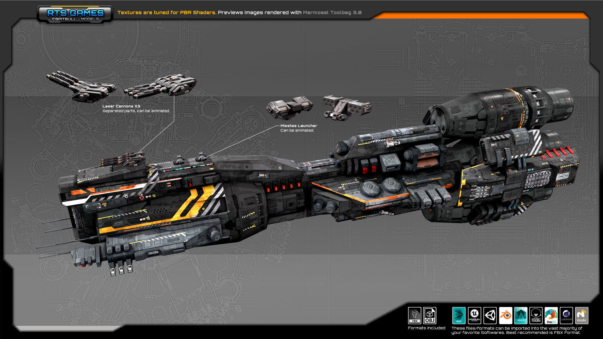 Federation Dreadnought 2D Low-poly 3D model_8