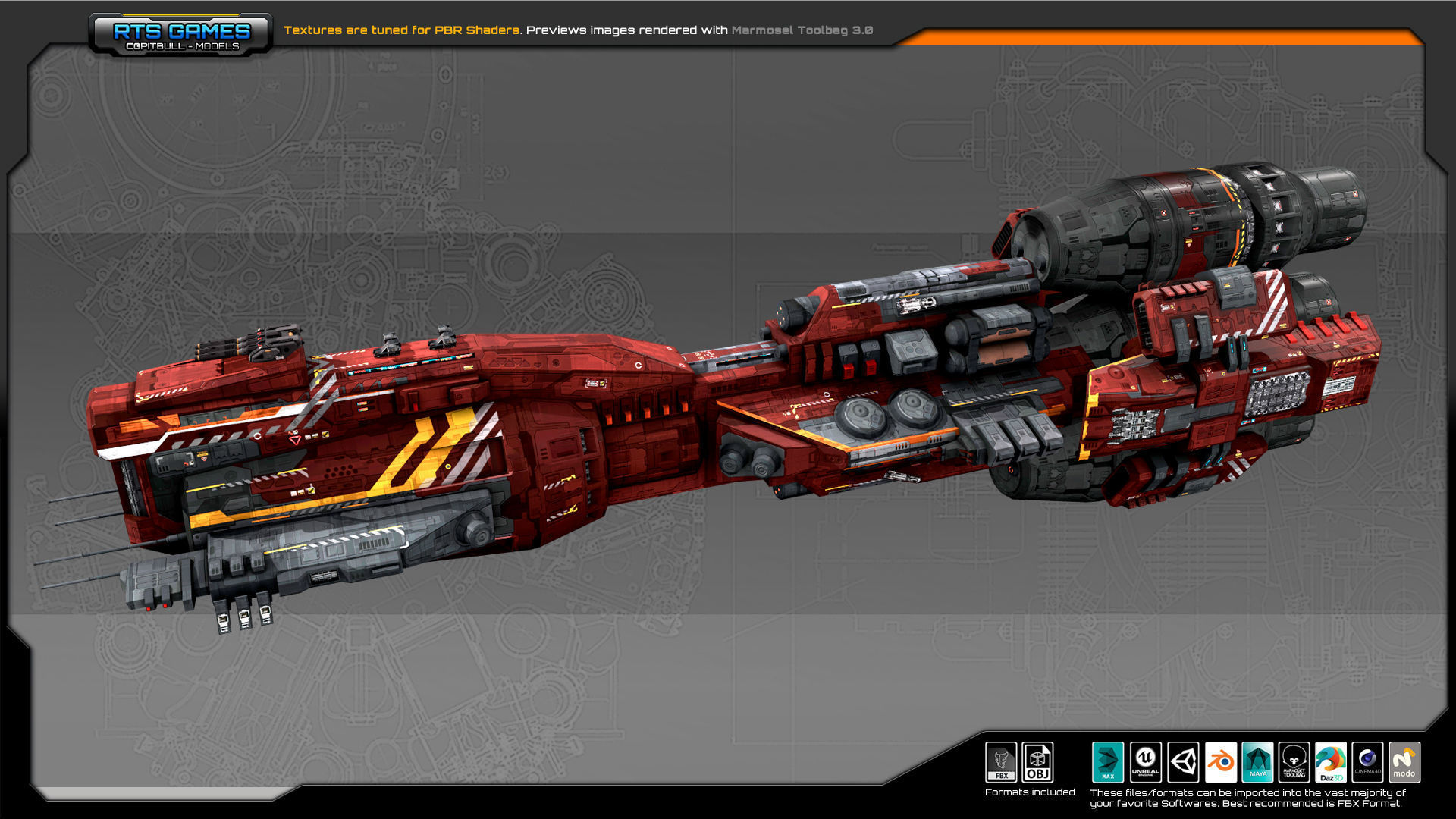 Federation Dreadnought 2D Low-poly 3D model_2