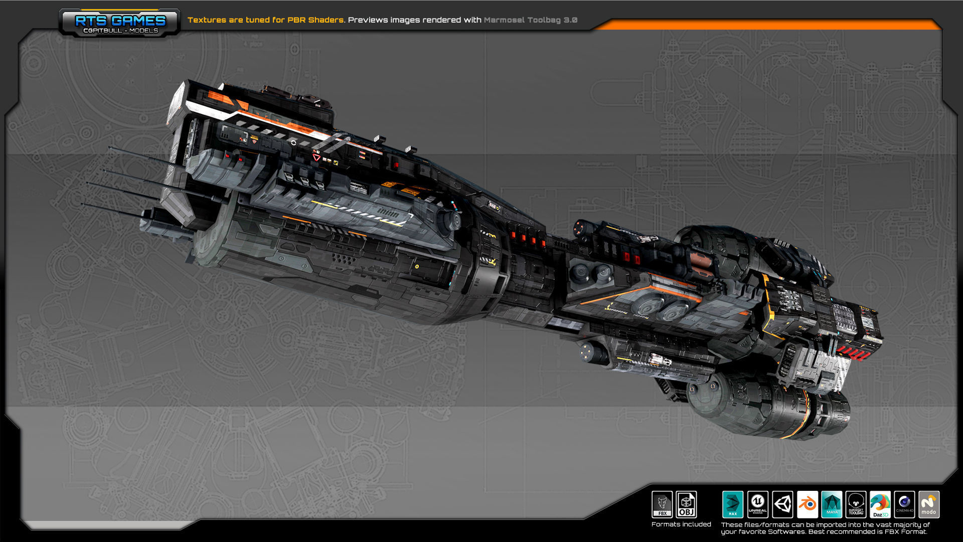 Federation Dreadnought 2D Low-poly 3D model_7