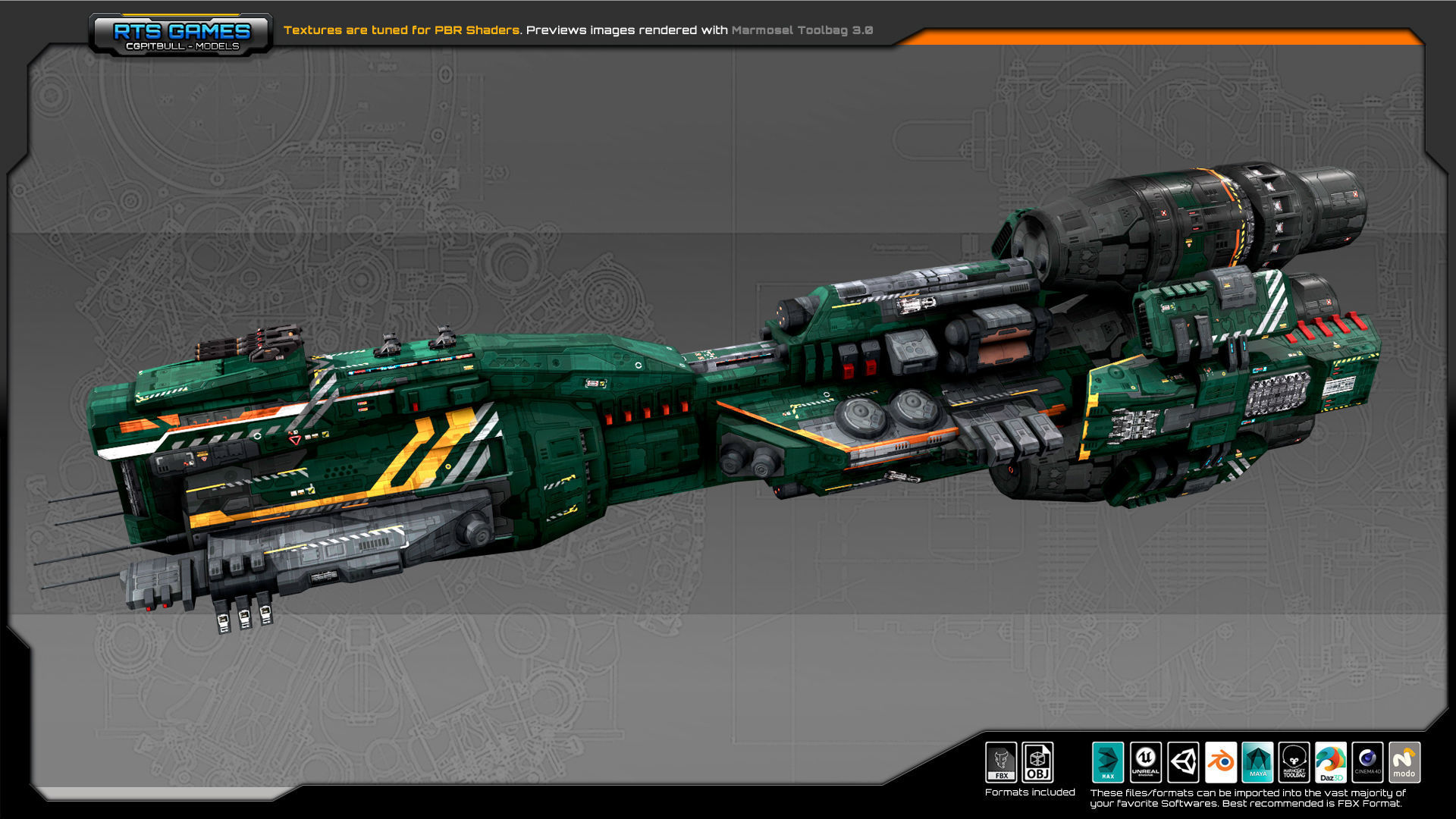 Federation Dreadnought 2D Low-poly 3D model_3