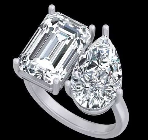 Toi Et Moi Emerald AND Pear Diamond Engagement Ring Free 3D print model