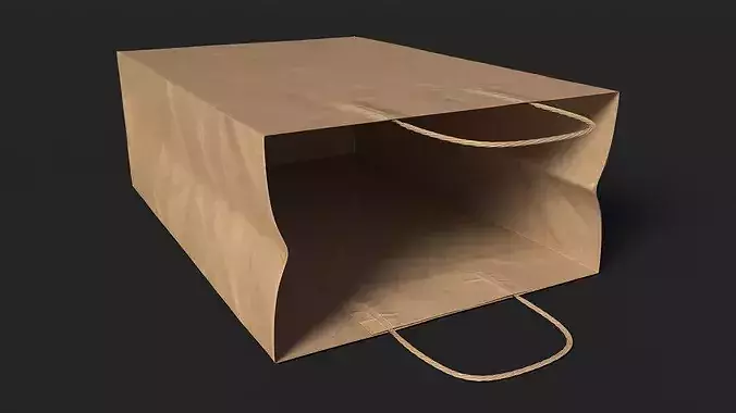 Brown Paper Shopping Bag 3D model 5