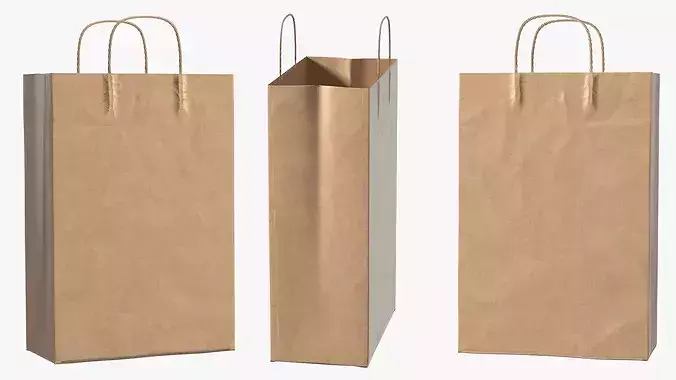 Brown Paper Shopping Bag 3D model 6