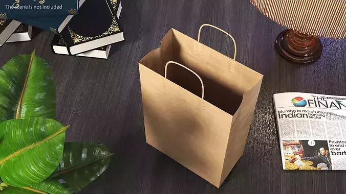 Brown Paper Shopping Bag 3D model 3
