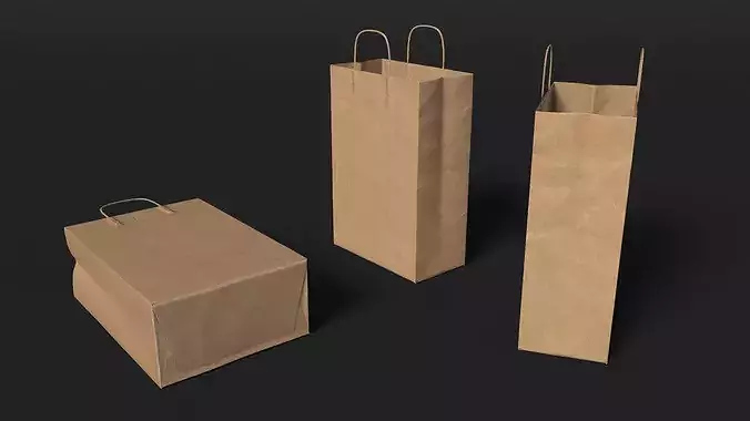 Brown Paper Shopping Bag 3D model 4