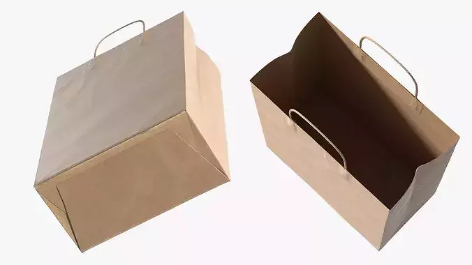 Brown Paper Shopping Bag 3D model 7