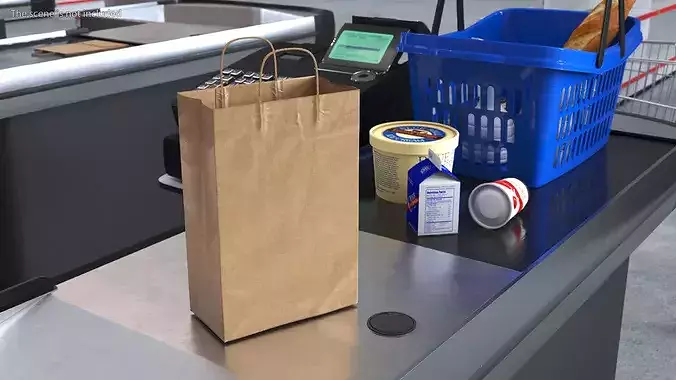 Brown Paper Shopping Bag 3D model 2