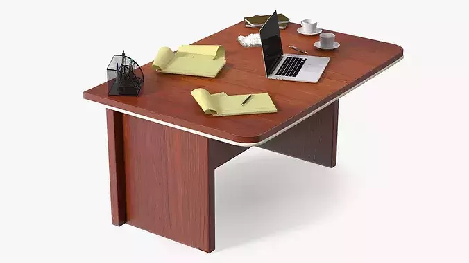 Office Desk with Laptop and Stationery 3D model