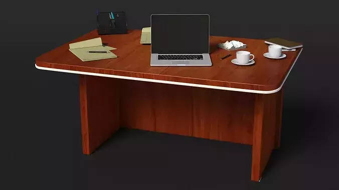 Office Desk with Laptop and Stationery 3D model 5