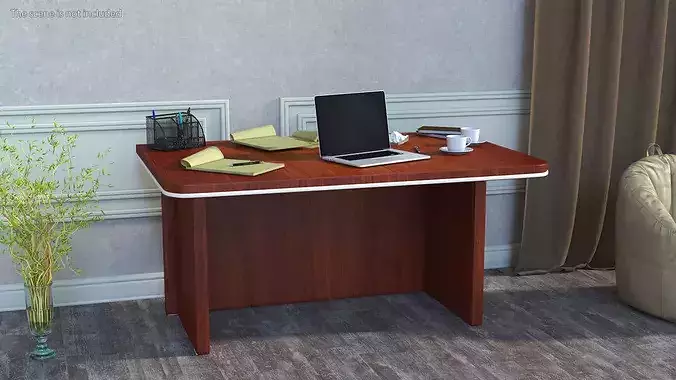 Office Desk with Laptop and Stationery 3D model 2