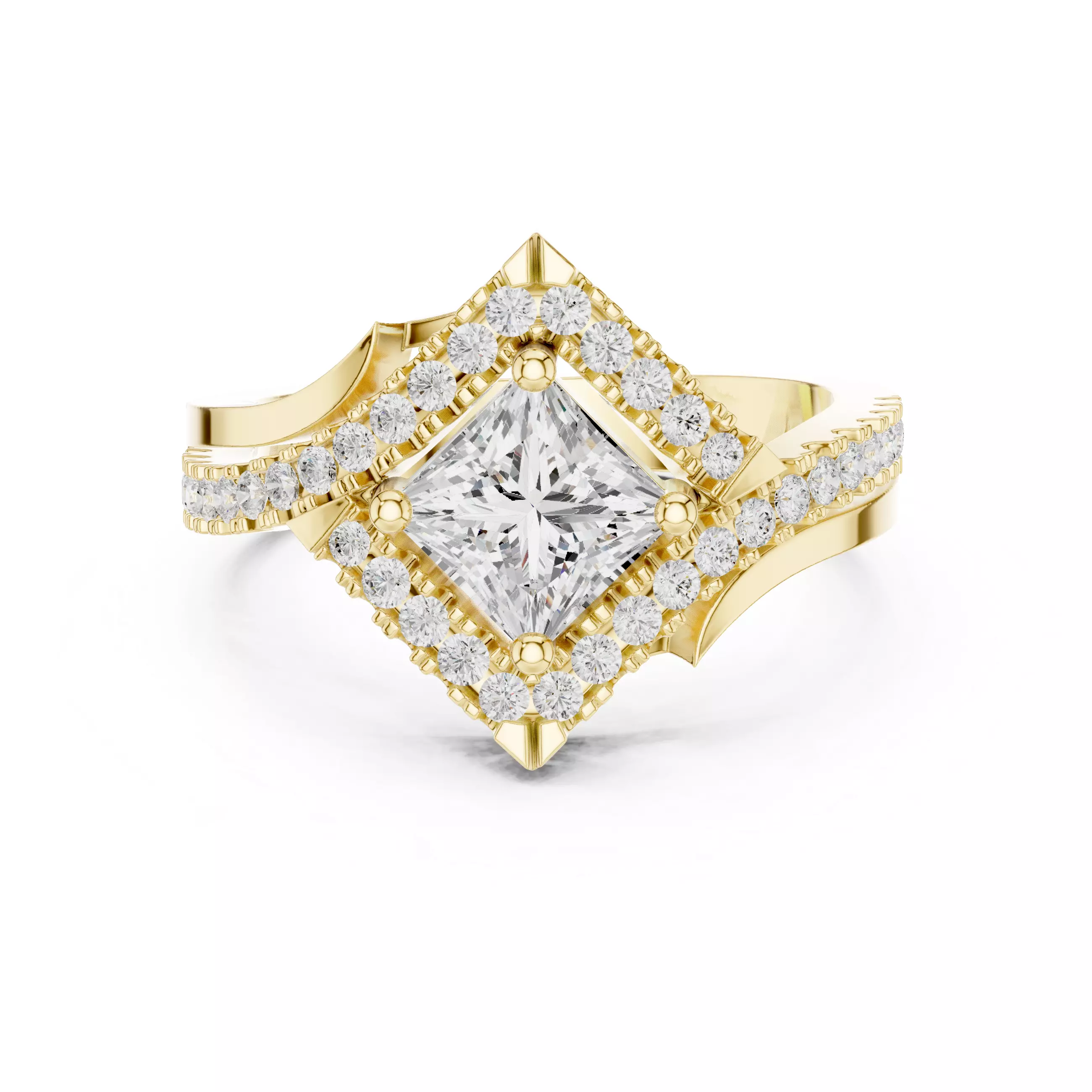 Princess Cut Twisted Shank Engagement Ring 3D print model